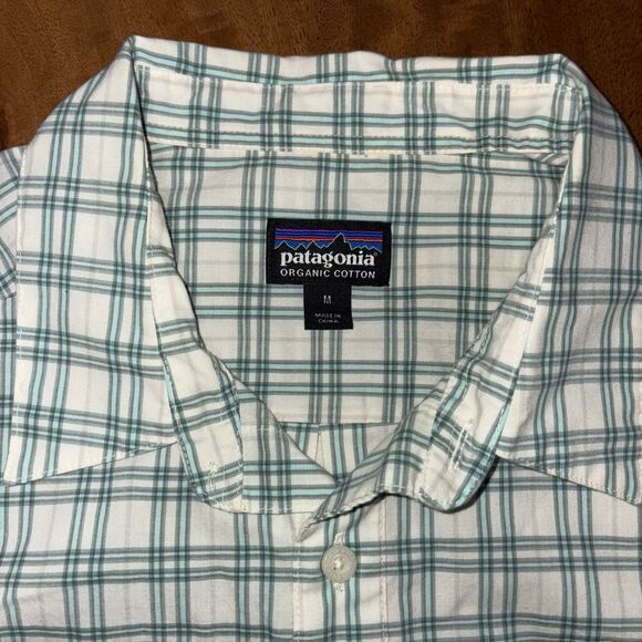 Patagonia Button Front Shirt Men’s Medium / M Green Plaid Organic Cotton Blend - Picture 2 of 5